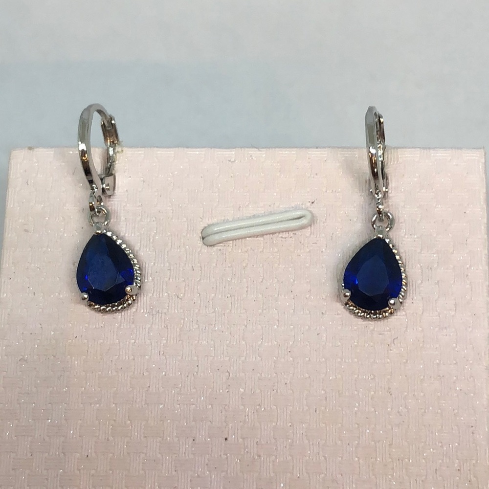 Tear drop blue cz earrings